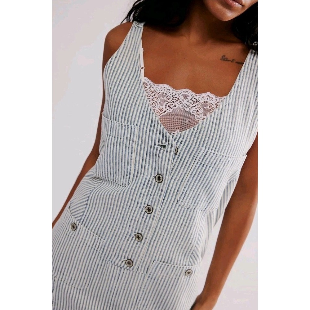 Free People Bendita Midi Dress Sz L Button Denim Womans Beach Cottage Pockets - Picture 3 of 14